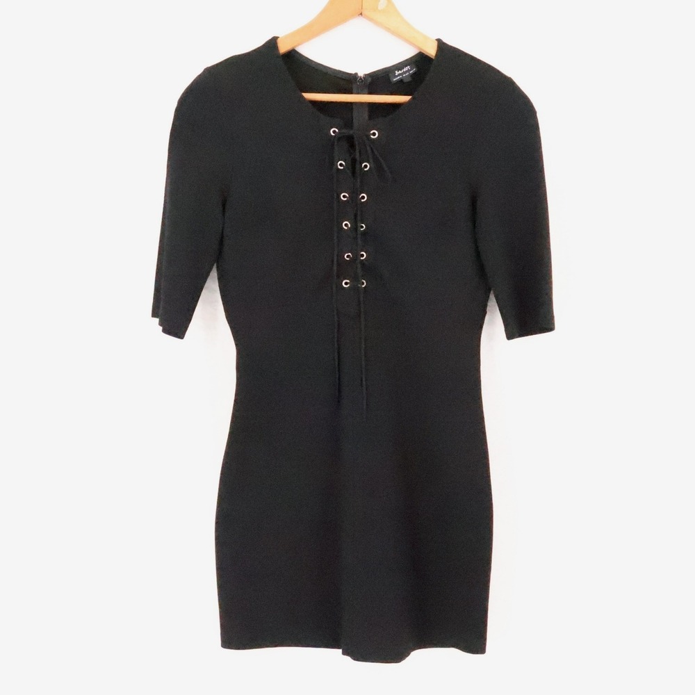 Bardot Lace Up Mini Dress‎ Womens Size S Black Bodycon Goth Edgy Baddie Alt Club